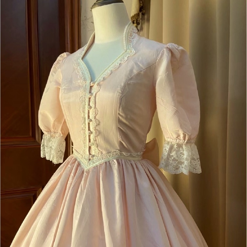Vintage Gunne Sax Peach/Pink Cottagecore Prairie Formal Dress